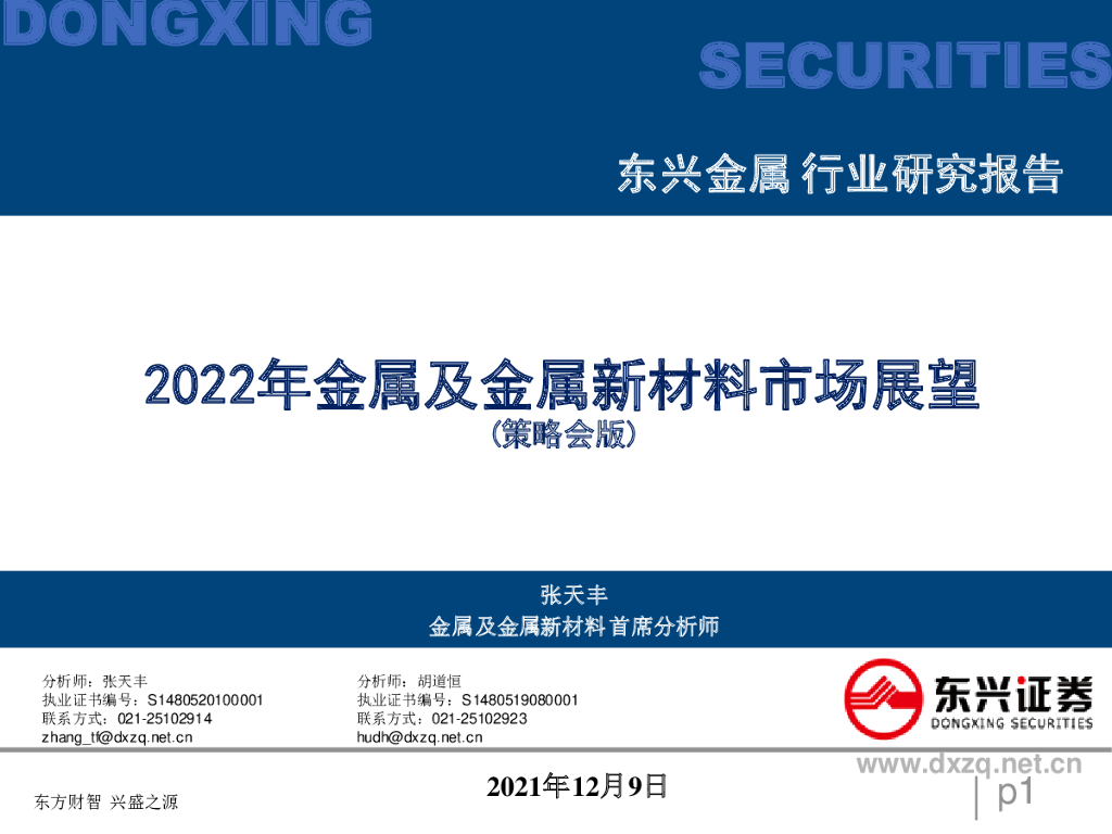 东兴证券:2022年金属及金属新材料市场展望(策略会版)