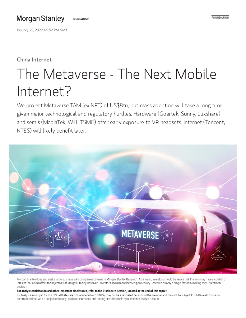 摩根士丹利:元宇宙:下一代移动互联网?(英文版)