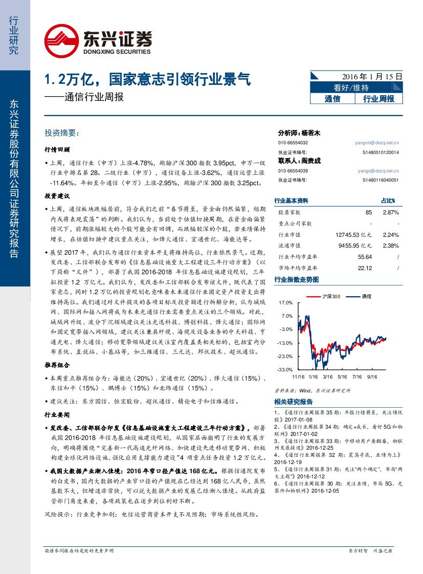 东兴证券：通信行业周报：1.2万亿，国家意志引领行业景气