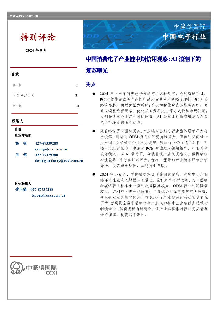 中诚信国际：中国消费电子产业链中期信用观察：AI浪潮下的复苏曙光