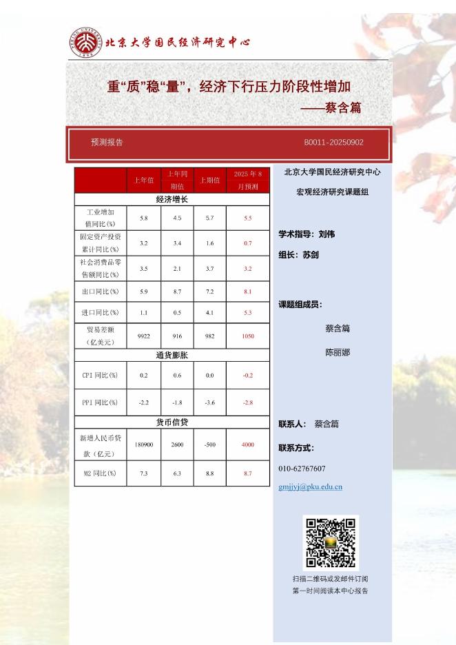 北京大学国民经济研究中心：重“质”稳“量”，经济下行压力阶段性增加——蔡含篇海报